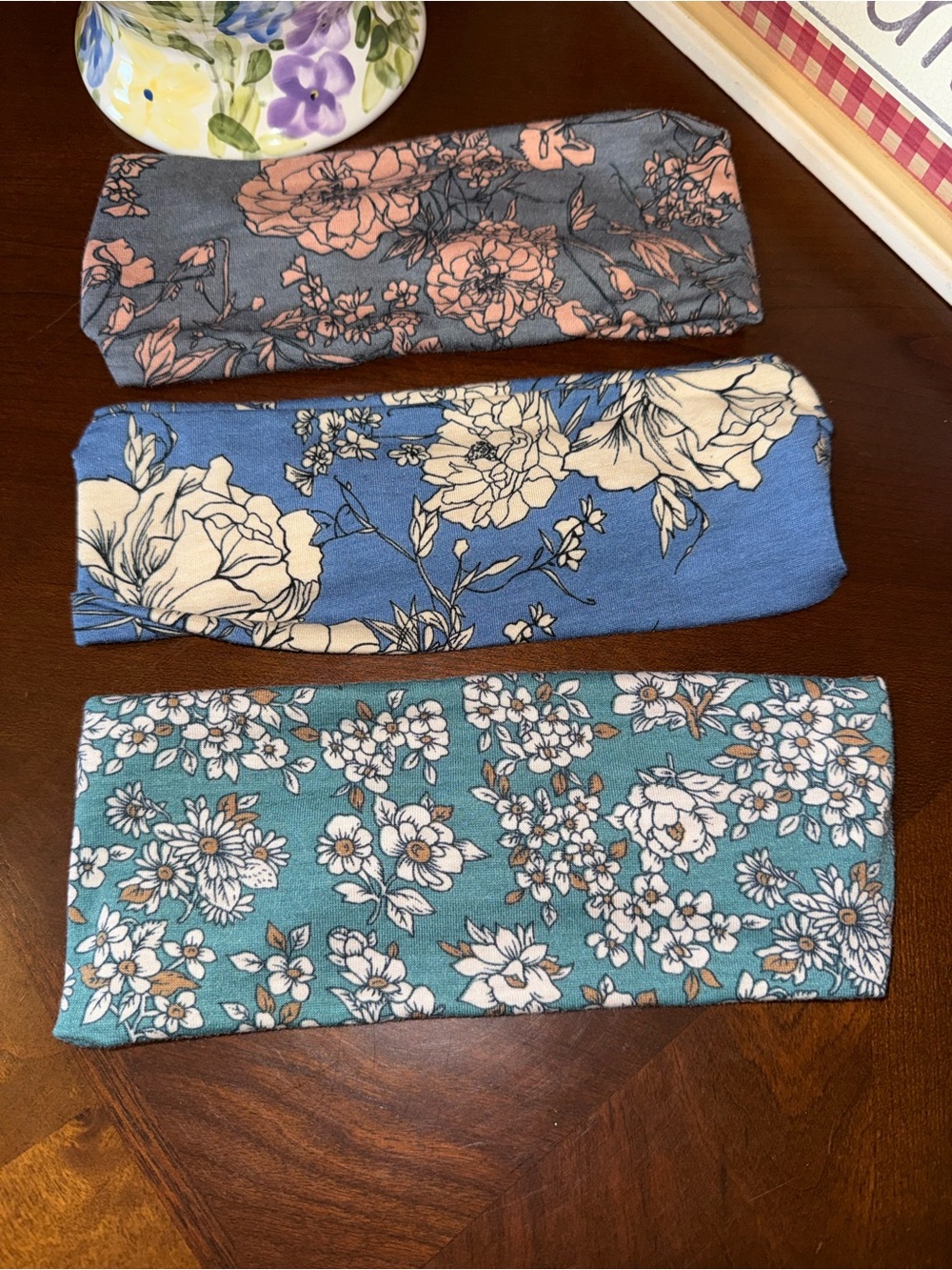 Floral Stretch Headbands Trio - Pink, Blue, Teal